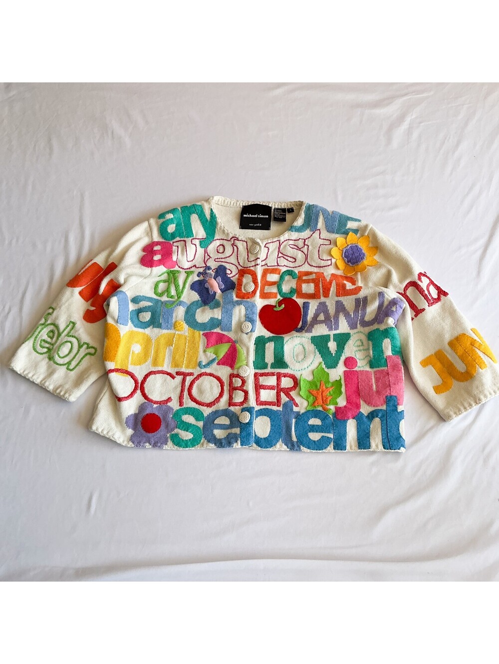 Michael Simon New York Embroidered Colorful Months Teachercore Sweater Large L